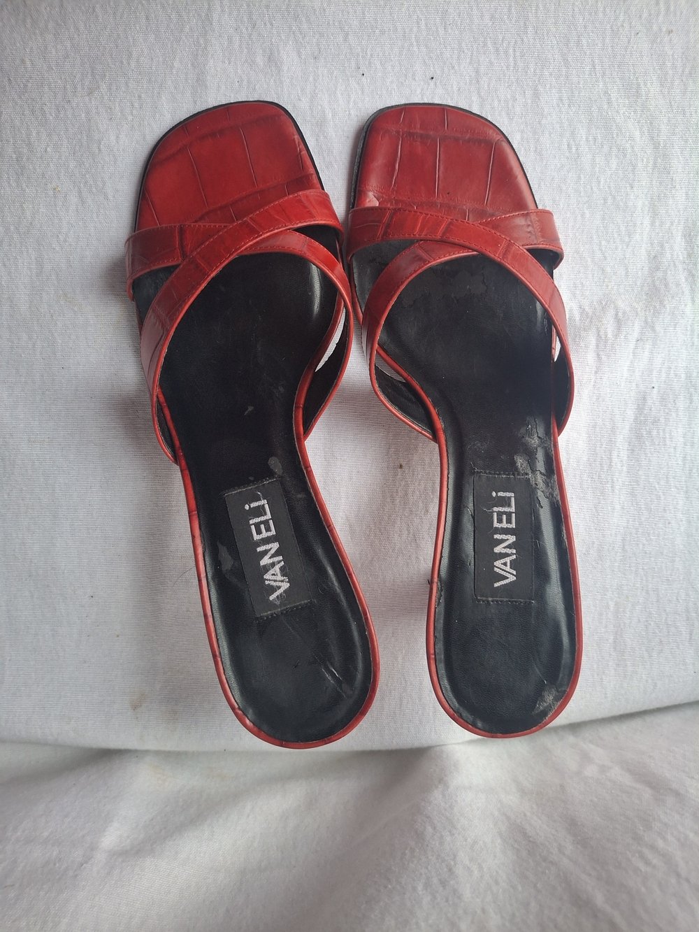 Vaneli Red Crisscross Slide Sandals